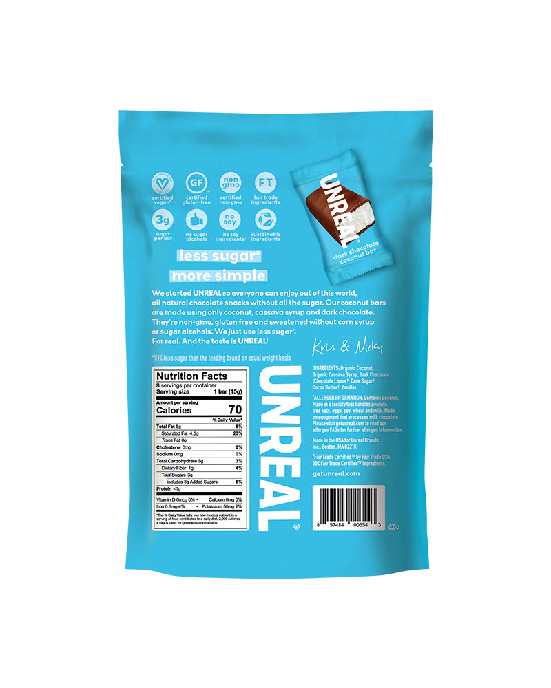 The back of UNREAL Dark Chocolate Coconut Bars