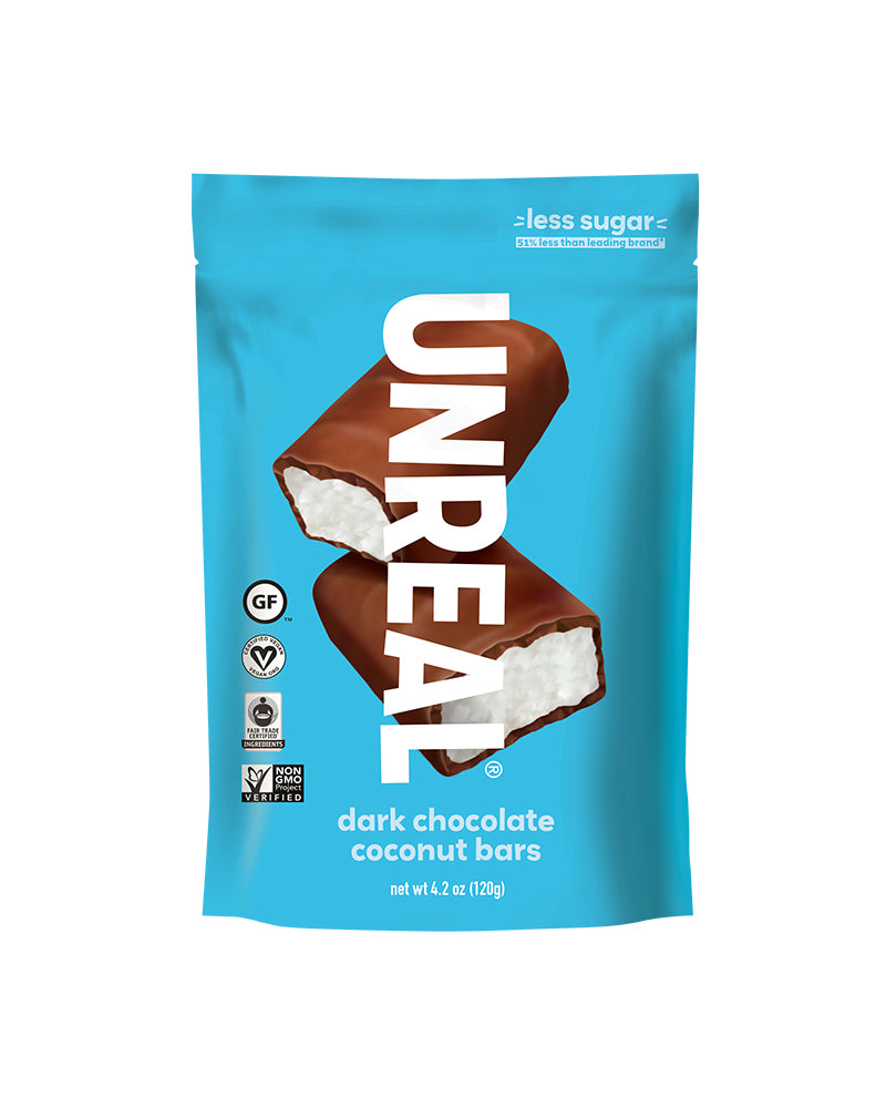 The front of UNREAL Dark Chocolate Coconut Bars