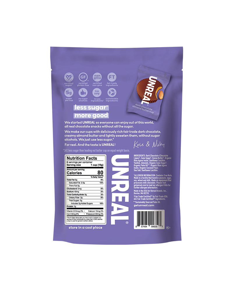 The back of UNREAL Dark Chocolate Almond Butter Cups