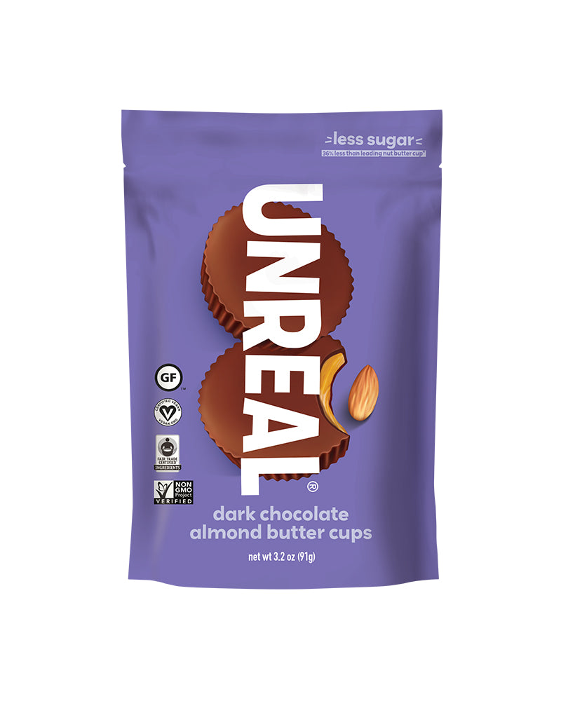 The front of UNREAL Dark Chocolate Almond Butter Cups