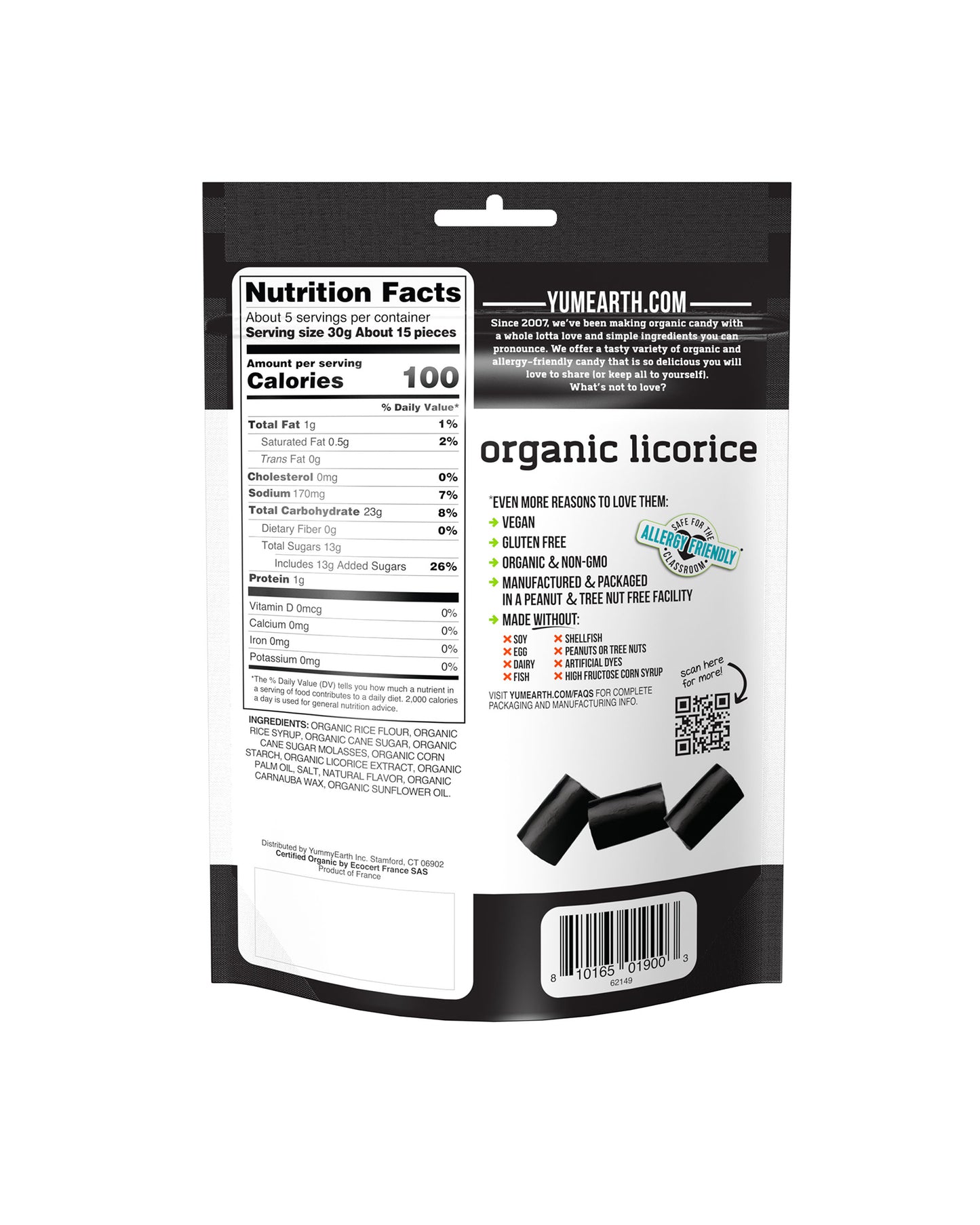 The back of YumEarth Organic Black Licorice