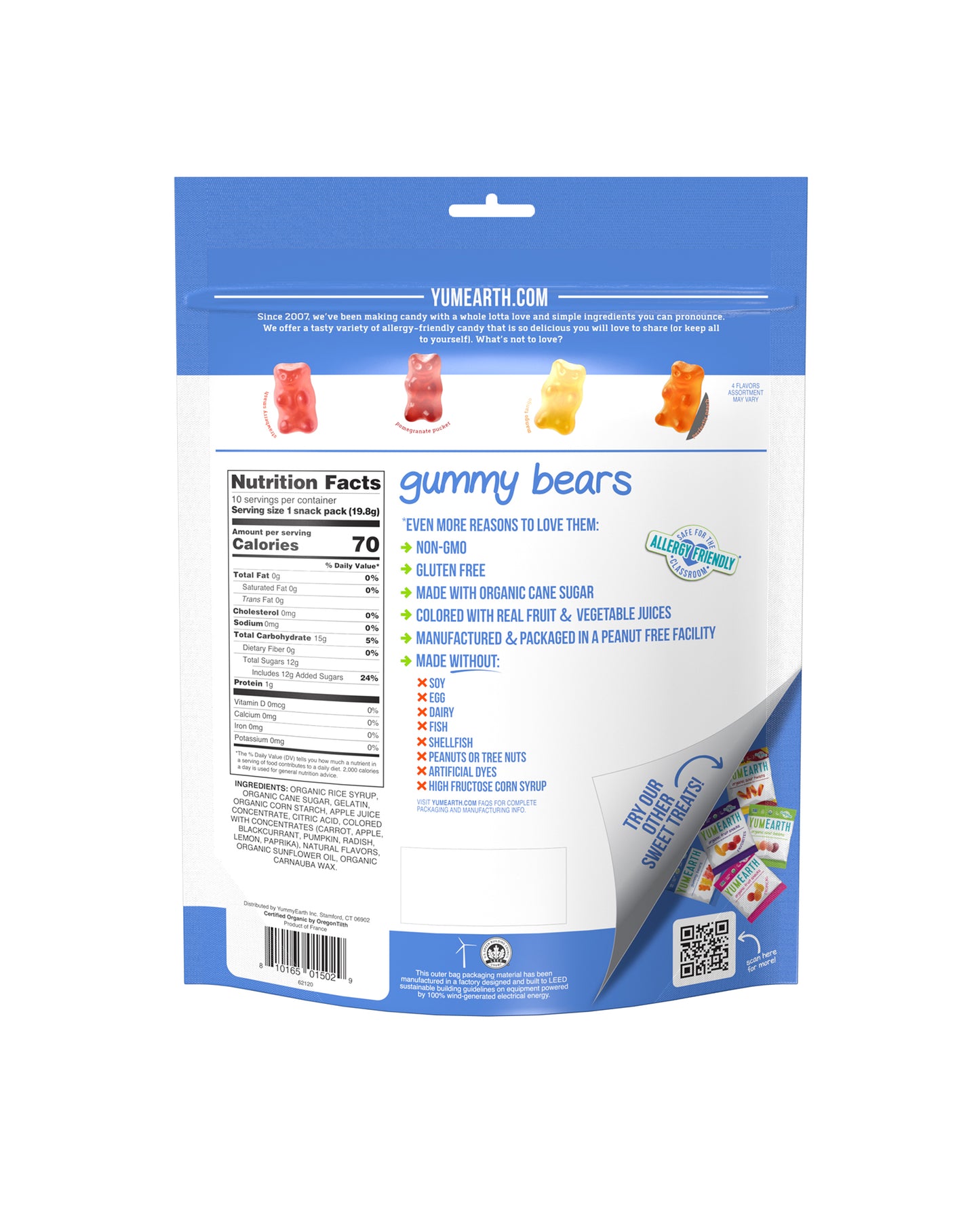The back of YumEarth Organic Gummy Bear Snack Packs