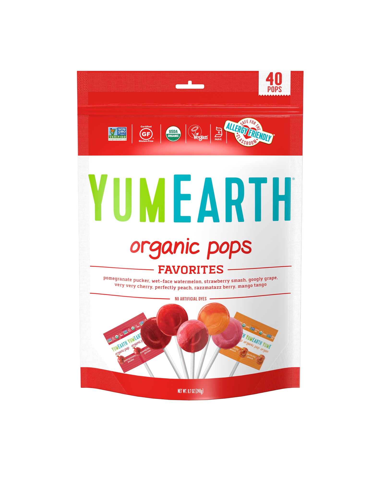 The front of YumEarth Organic Lollipops