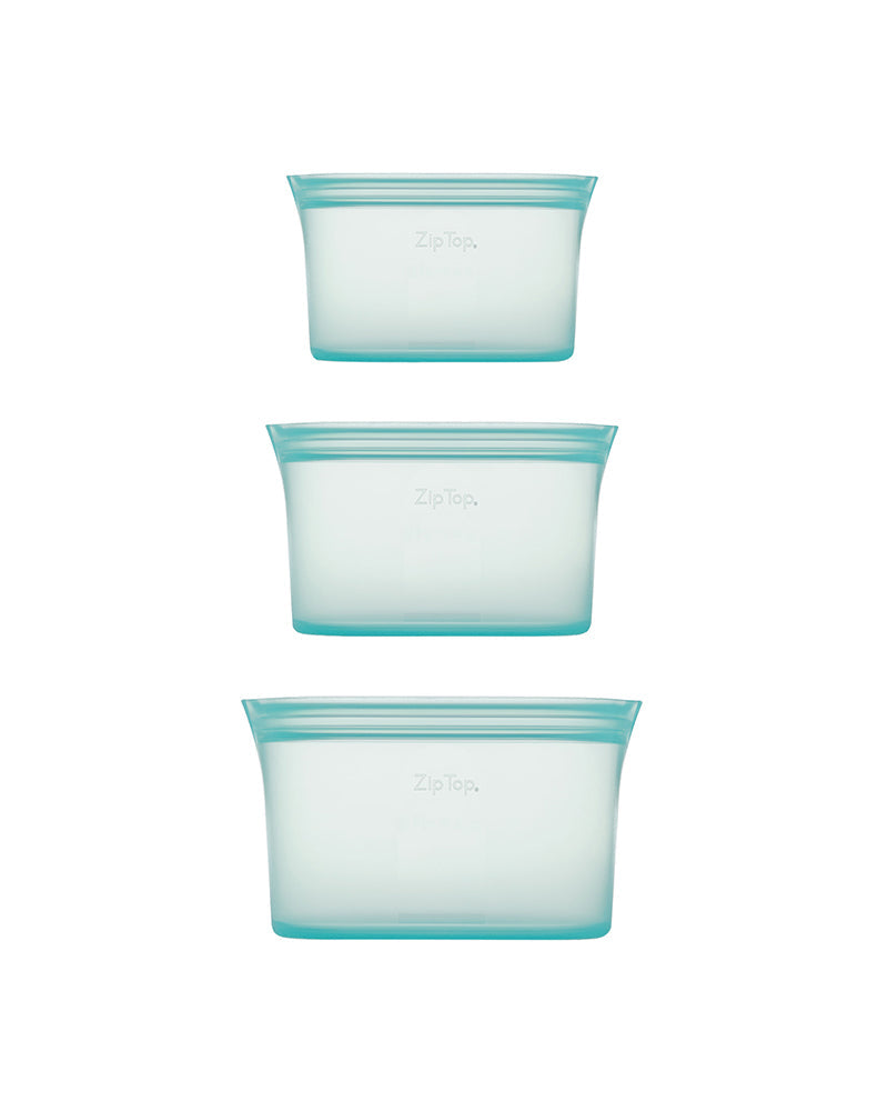 The back of Zip Top Reusable Food Storage Dish Set Trio - Teal