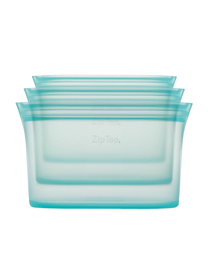 The front of Zip Top Reusable Food Storage Dish Set Trio - Teal