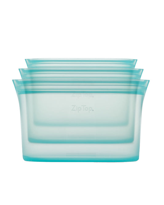 The front of Zip Top Reusable Food Storage Dish Set Trio - Teal