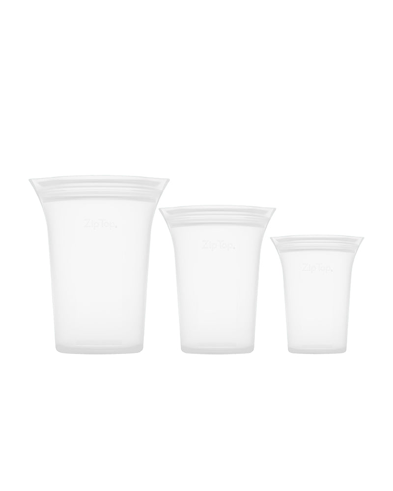 The back of Zip Top Reusable Food Storage Cup Trio - Frost