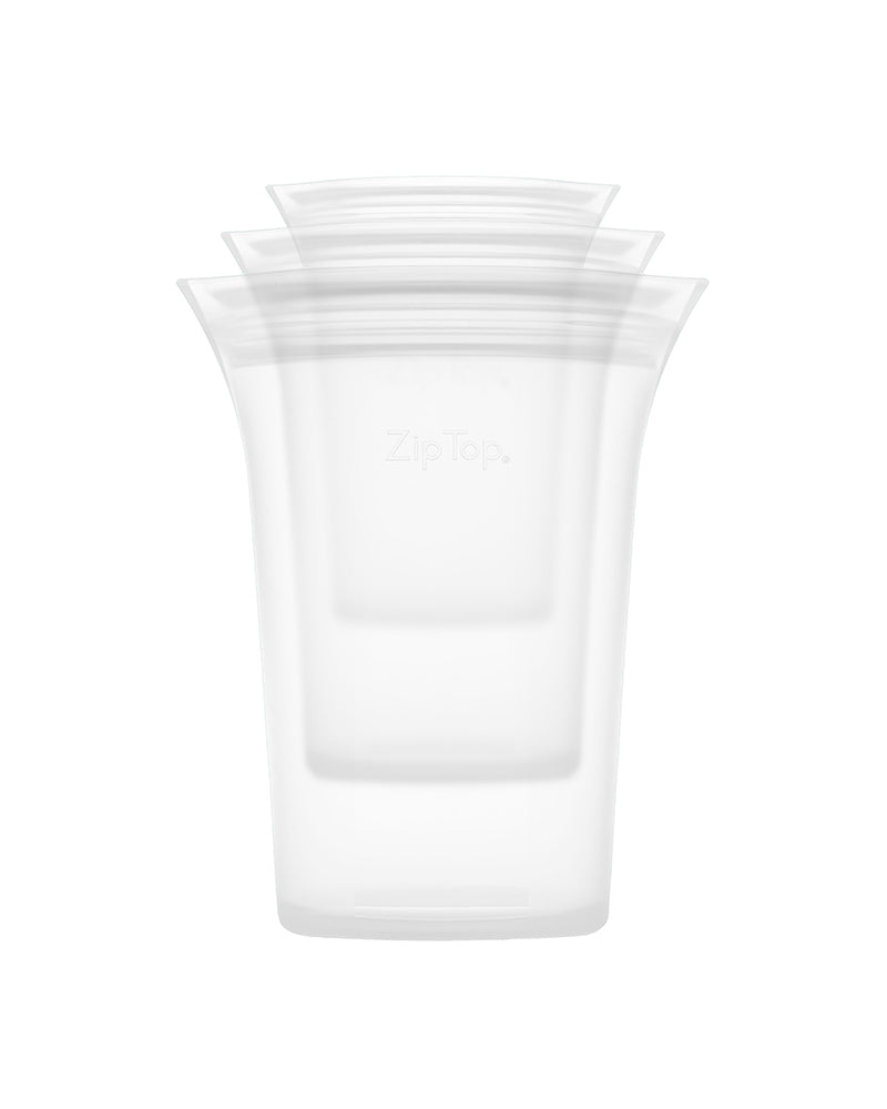 The front of Zip Top Reusable Food Storage Cup Trio - Frost