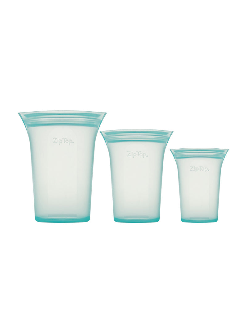 The back of Zip Top Reusable Food Storage Cup Trio - Teal