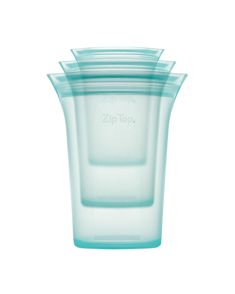 The front of Zip Top Reusable Food Storage Cup Trio - Teal