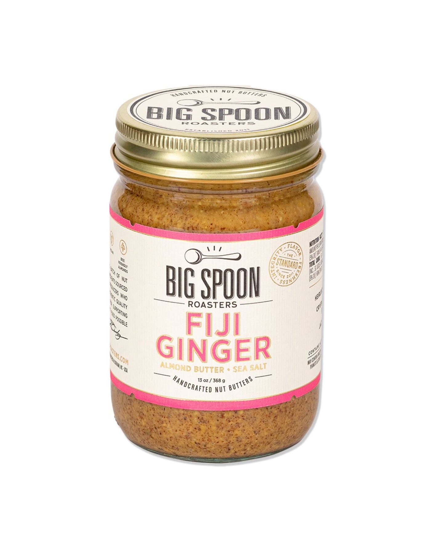 The front of Big Spoon Roasters Fiji Ginger Almond Butter with Sea Salt