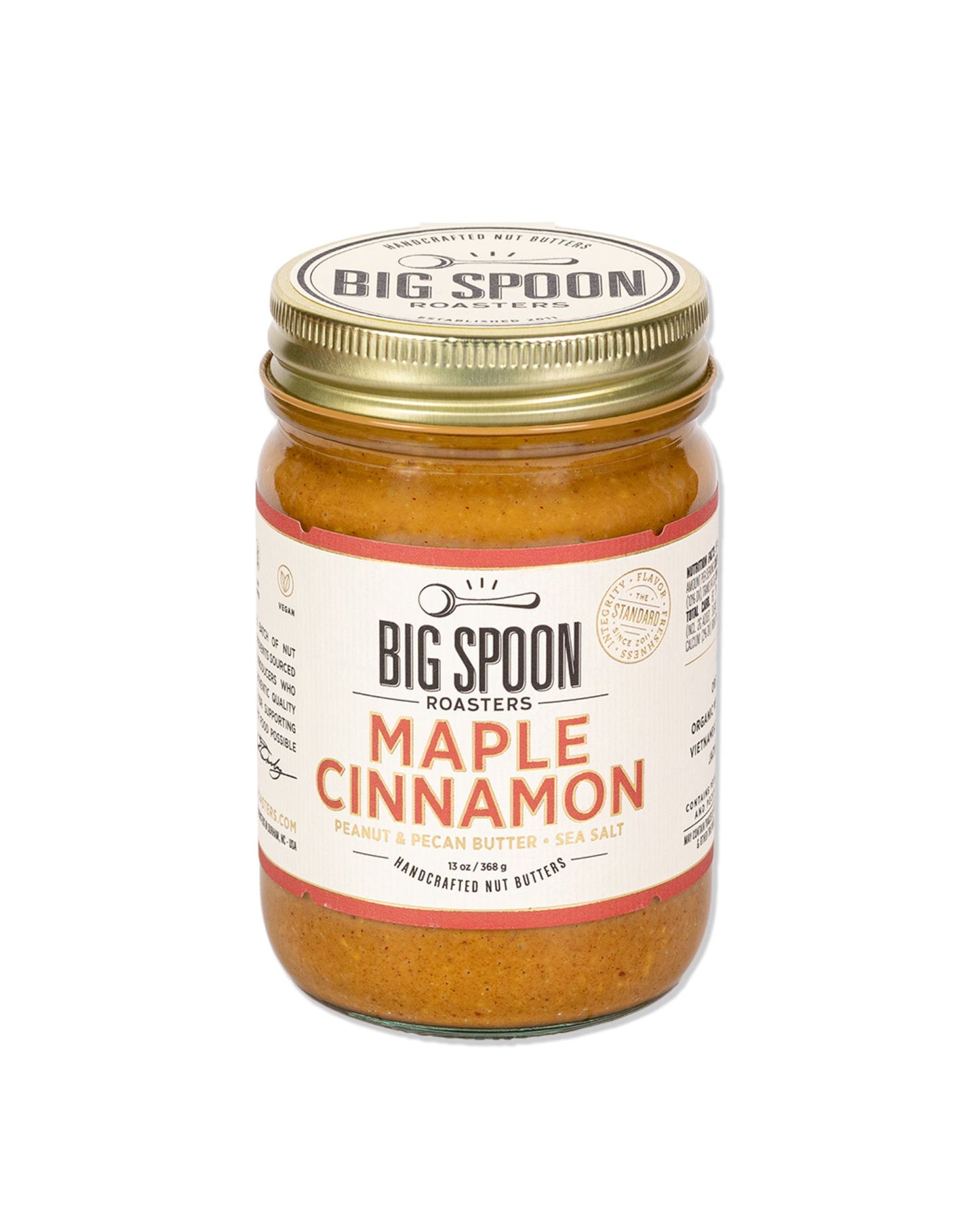 The front of Big Spoon Roasters Maple Cinnamon Peanut + Pecan Butter