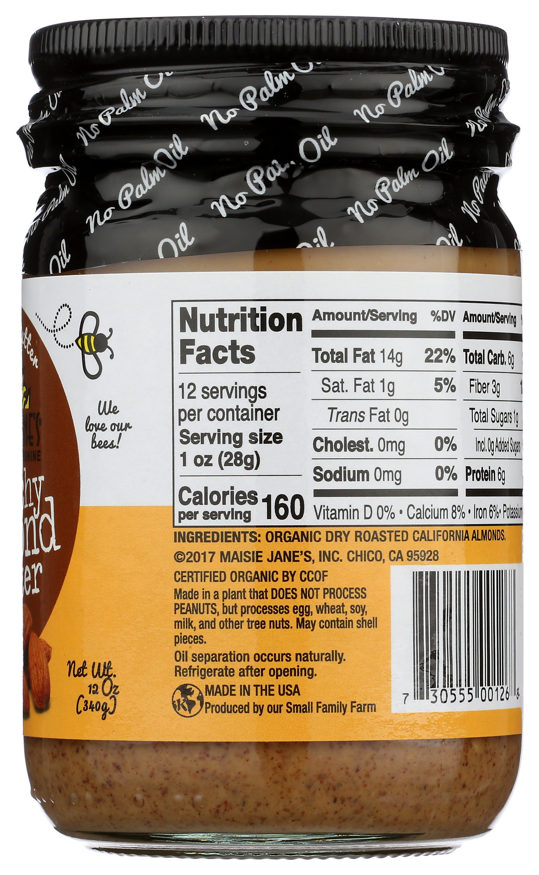 Maisie Jane's Organic Smooth Almond Butter Non-GMO USDA Organic 100% Dry  Roasted Almonds - 12 oz.