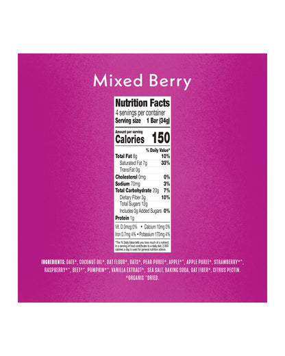 The nutrition panel of Once Upon A Farm Mixed Berry Soft Baked Bars