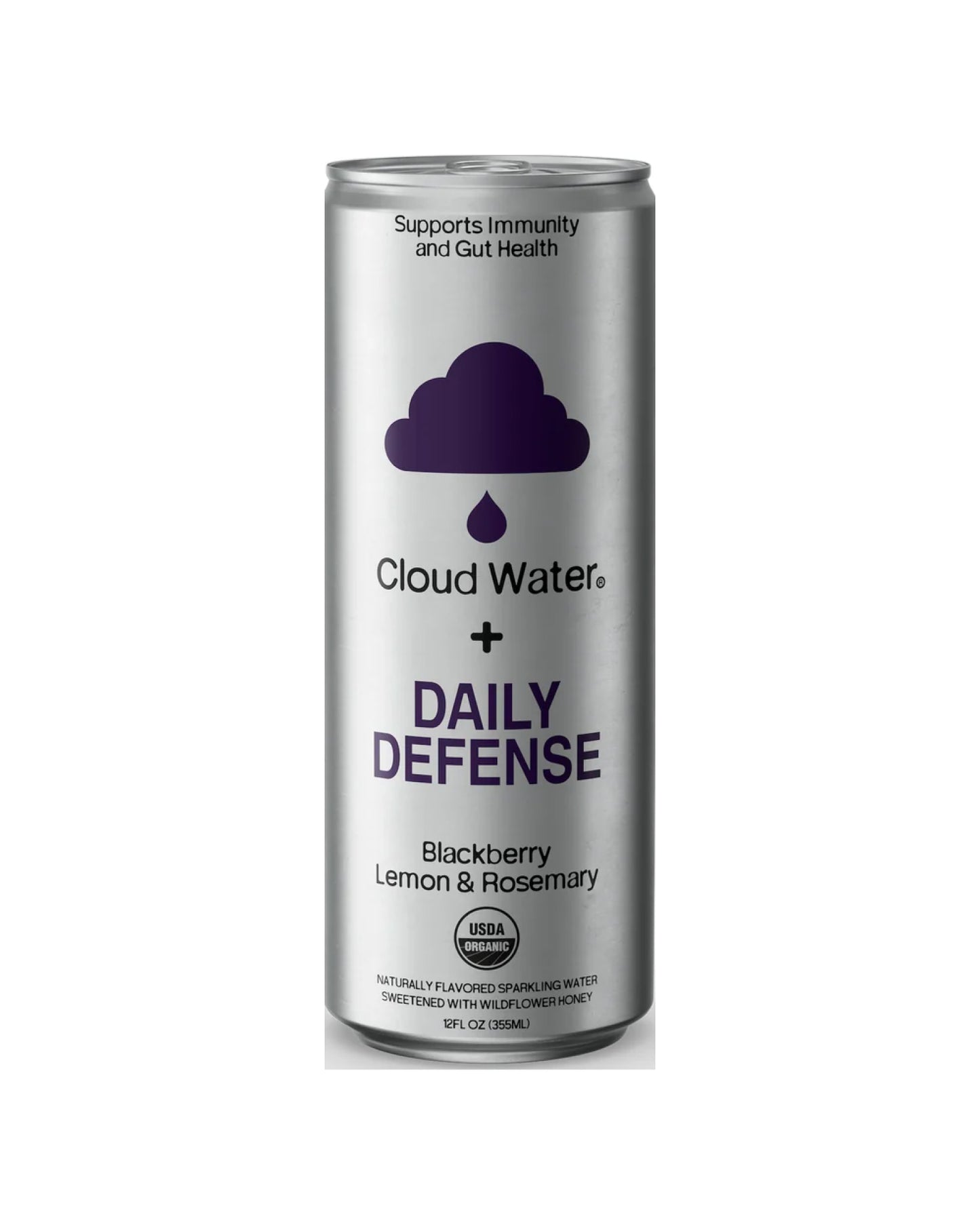 The front of Cloud Water Blackberry, Lemon & Rosemary Sparkling Immunity Water - Case of 12