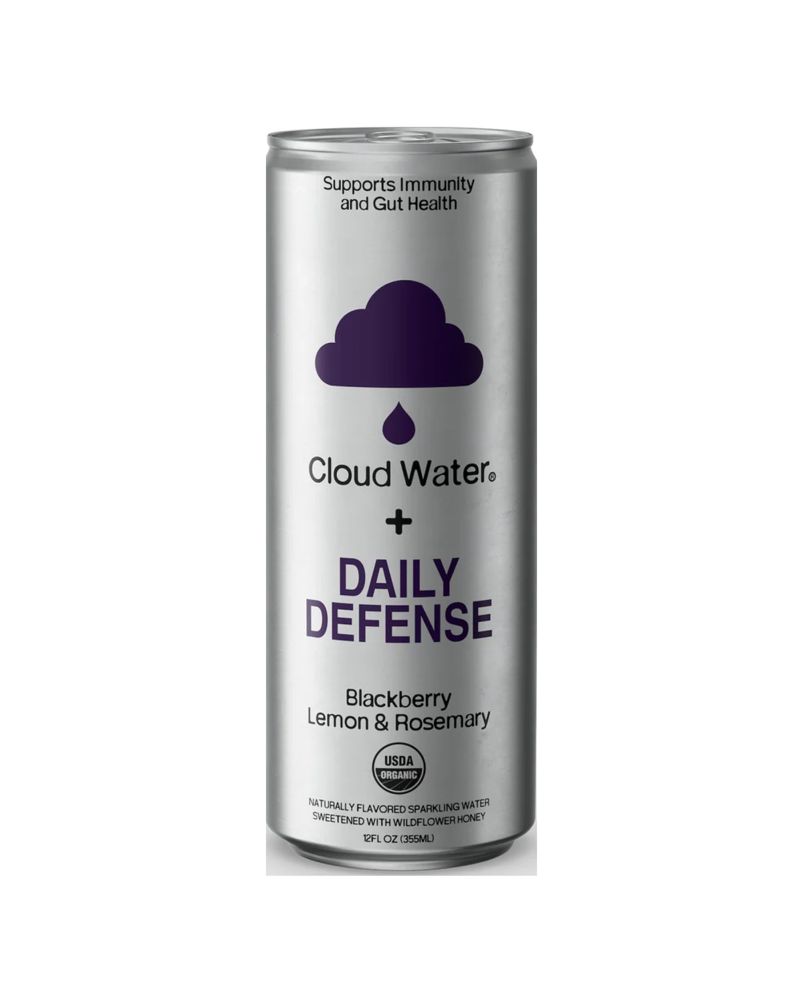 The front of Cloud Water Blackberry, Lemon & Rosemary Sparkling Immunity Water - Case of 12