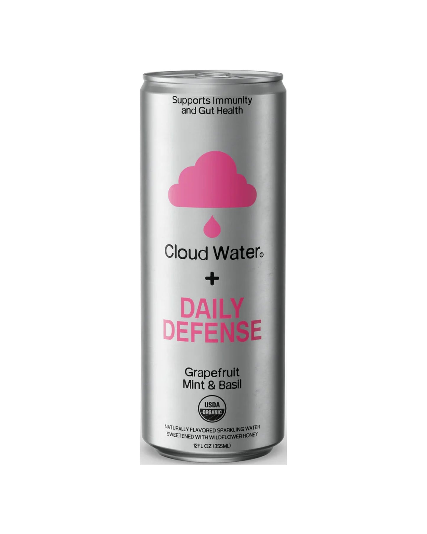 The front of Cloud Water Grapefruit, Mint & Basil Sparkling Immunity Water - Case of 12