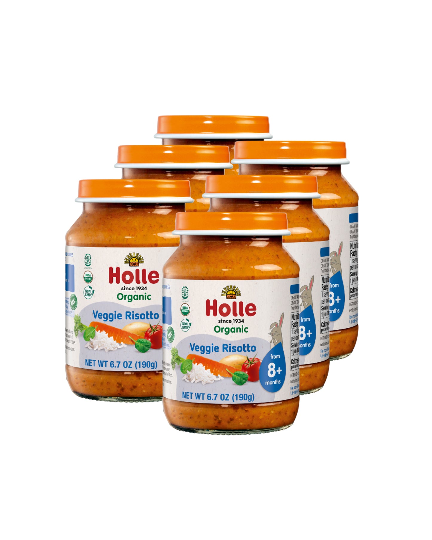 The front of Holle Organic Veggie Risotto Baby Food - Pack of 6