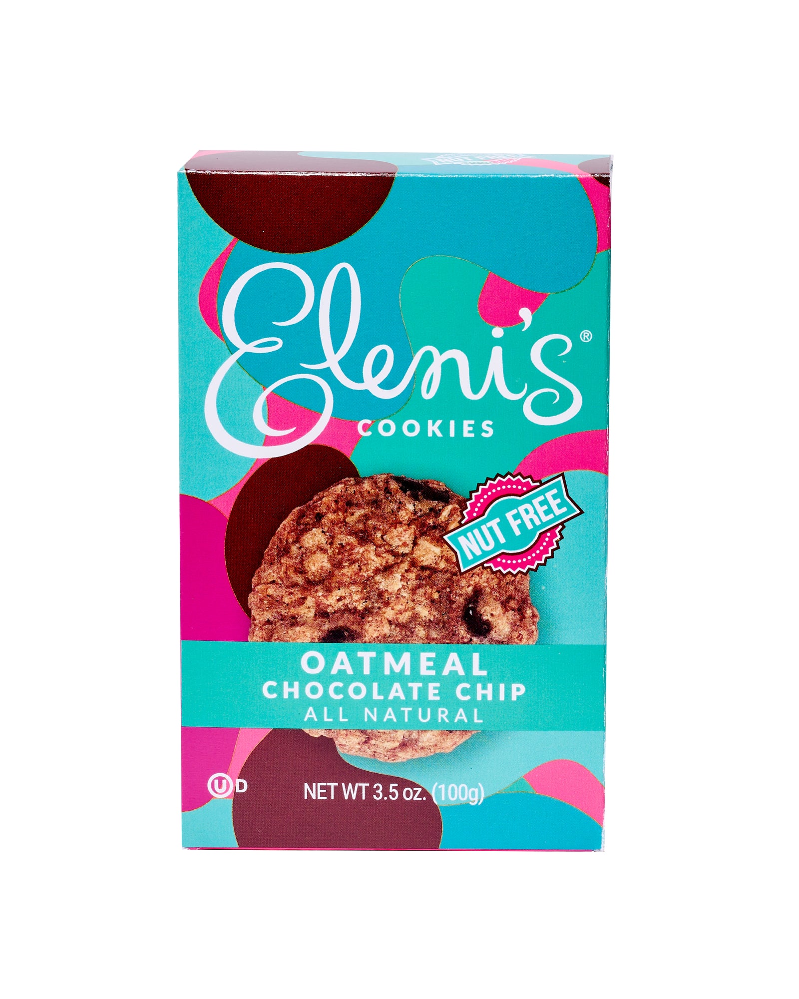 The front of Eleni's Oatmeal Chocolate Chip Cookies