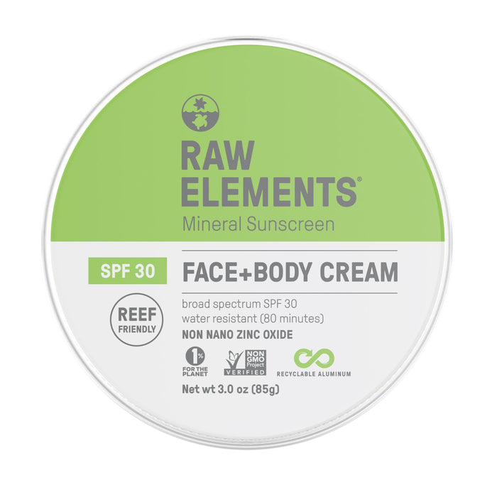 The front of Raw Elements Face and Body Sunscreen SPF 30