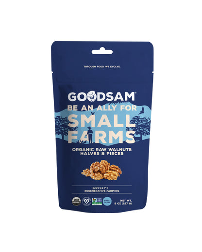 The front of GoodSam Organic Raw & Unsalted Walnuts