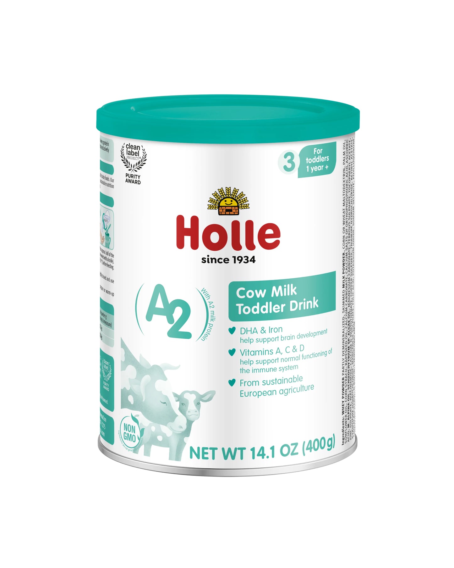 The front of Holle A2 Cow Milk Toddler Formula