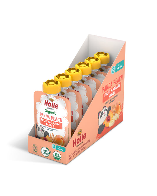 Picture of Holle Organic Peach, Apricot, Banana and Spelt Baby Food - Box of 6