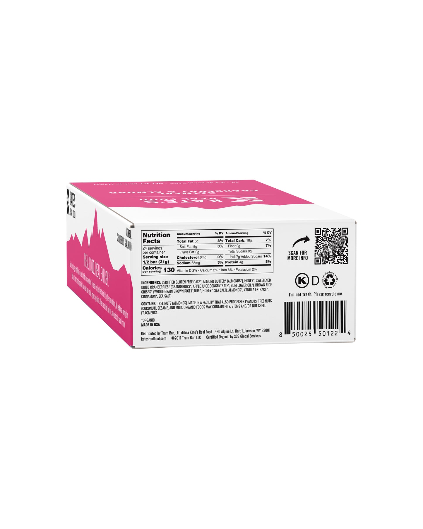 Oatmeal Cranberry Almond Organic Granola Bars - Box of 12