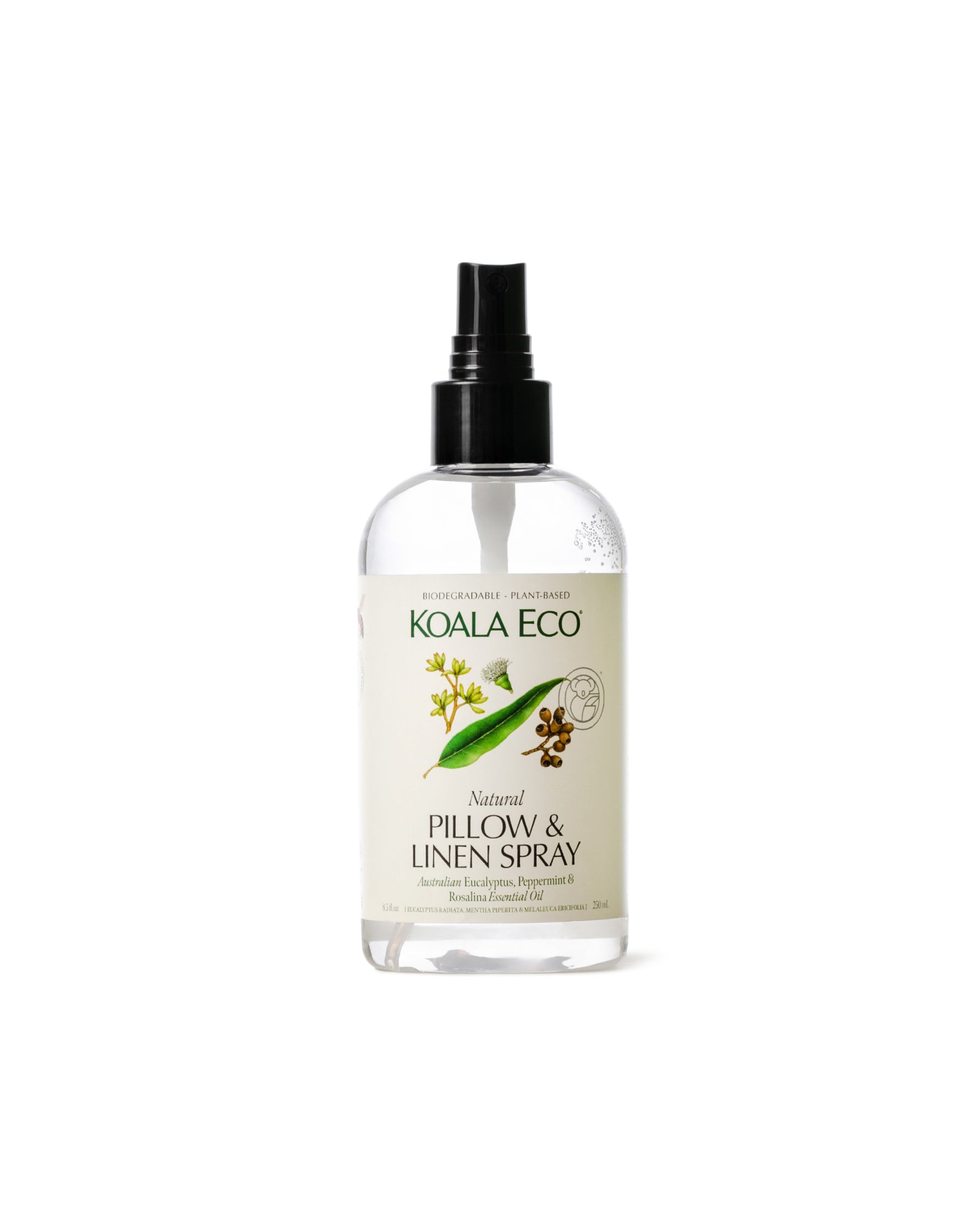 The front of Koala Eco Eucalyptus, Peppermint & Rosalina Pillow & Linen Spray