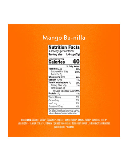 The nutrition panel of Once Upon A Farm Mango Ba-nilla Coconut Melts