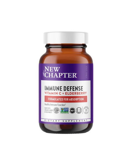 The front of New Chapter Immune Defense Vitamin C + Elderberry