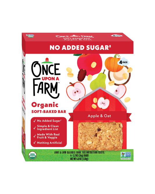 The front of Once Upon A Farm Apple & Oat Soft Baked Bars