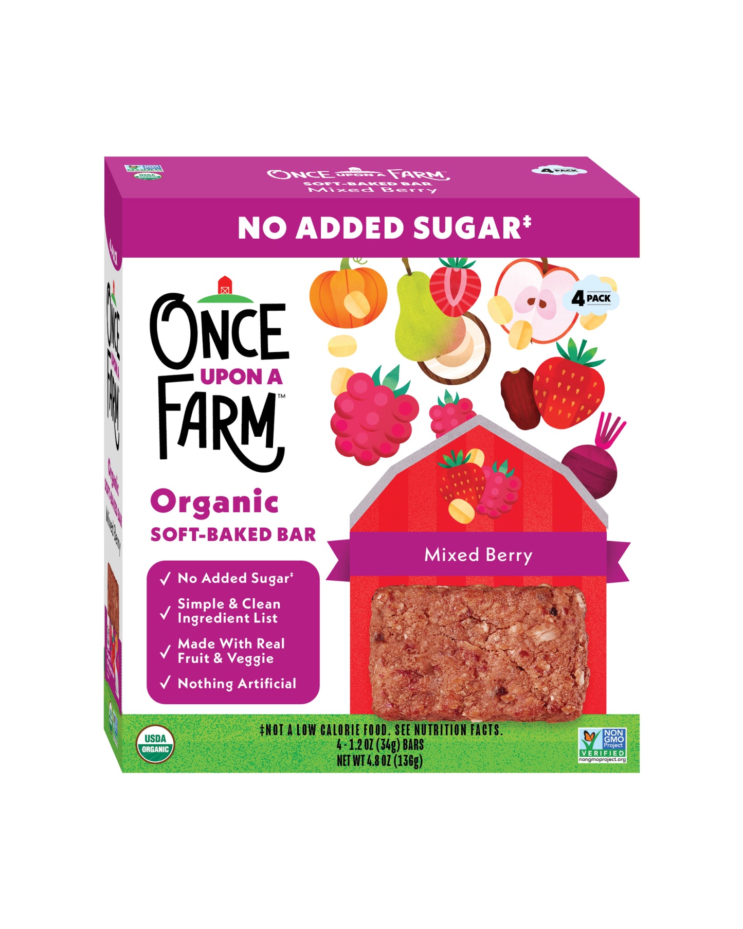 The front of Once Upon A Farm Mixed Berry Soft Baked Bars