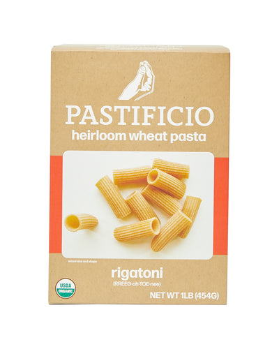 The front of Pastificio Heirloom Wheat Rigatoni
