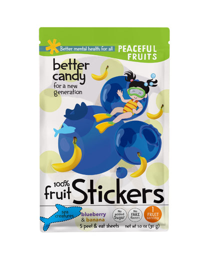 Picture of Peaceful Fruits Blueberry & Banana Peel-n-Eat Fruit Stickers - 6 pack