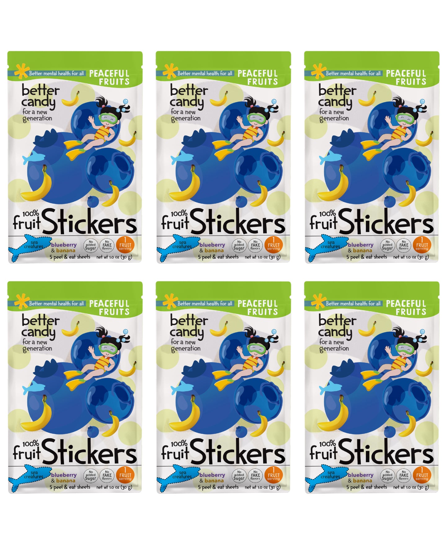 Picture of Peaceful Fruits Blueberry & Banana Peel-n-Eat Fruit Stickers - 6 pack