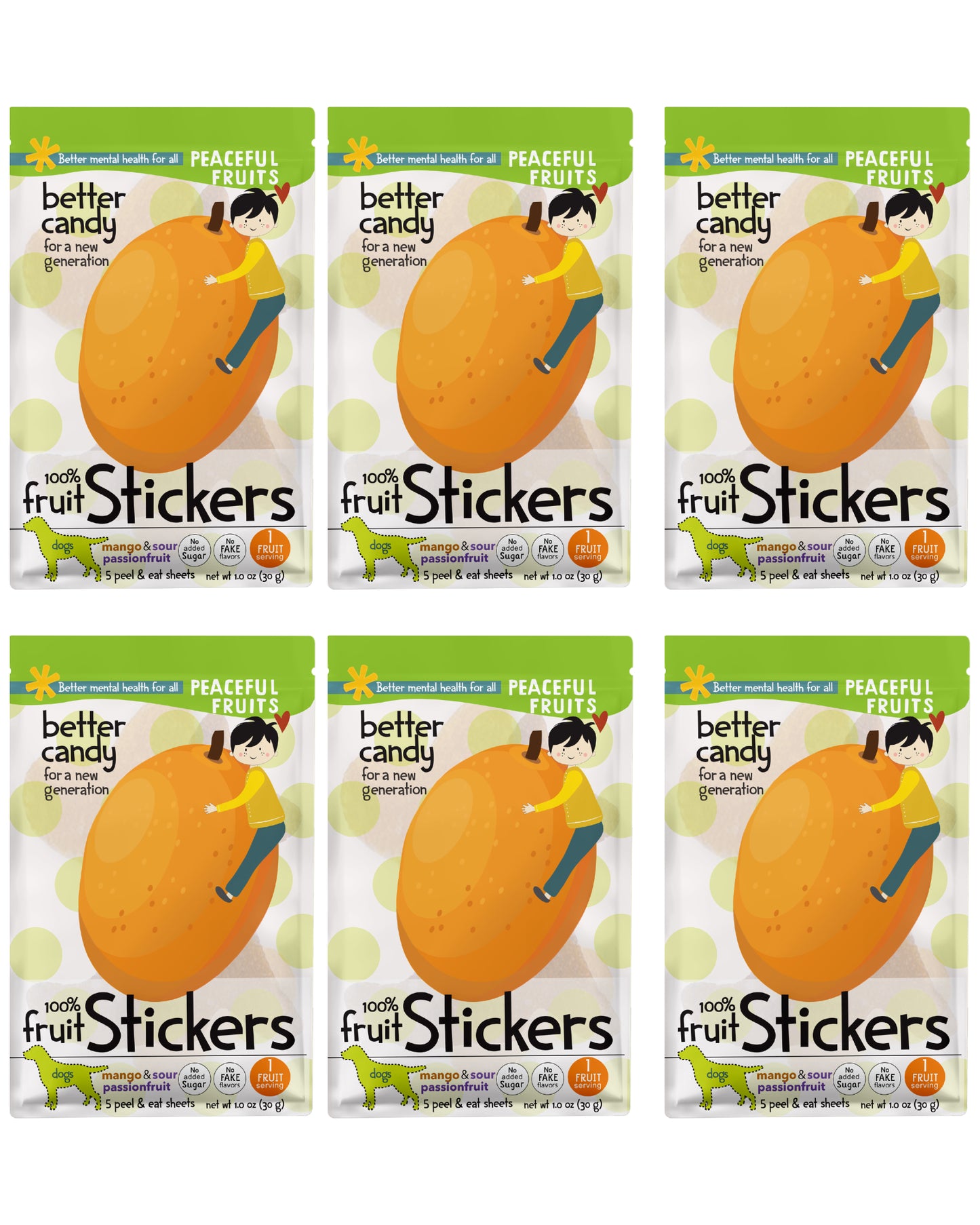 Picture of Peaceful Fruits Mango & Passionfruit Peel-n-Eat Fruit Stickers - 6 pack