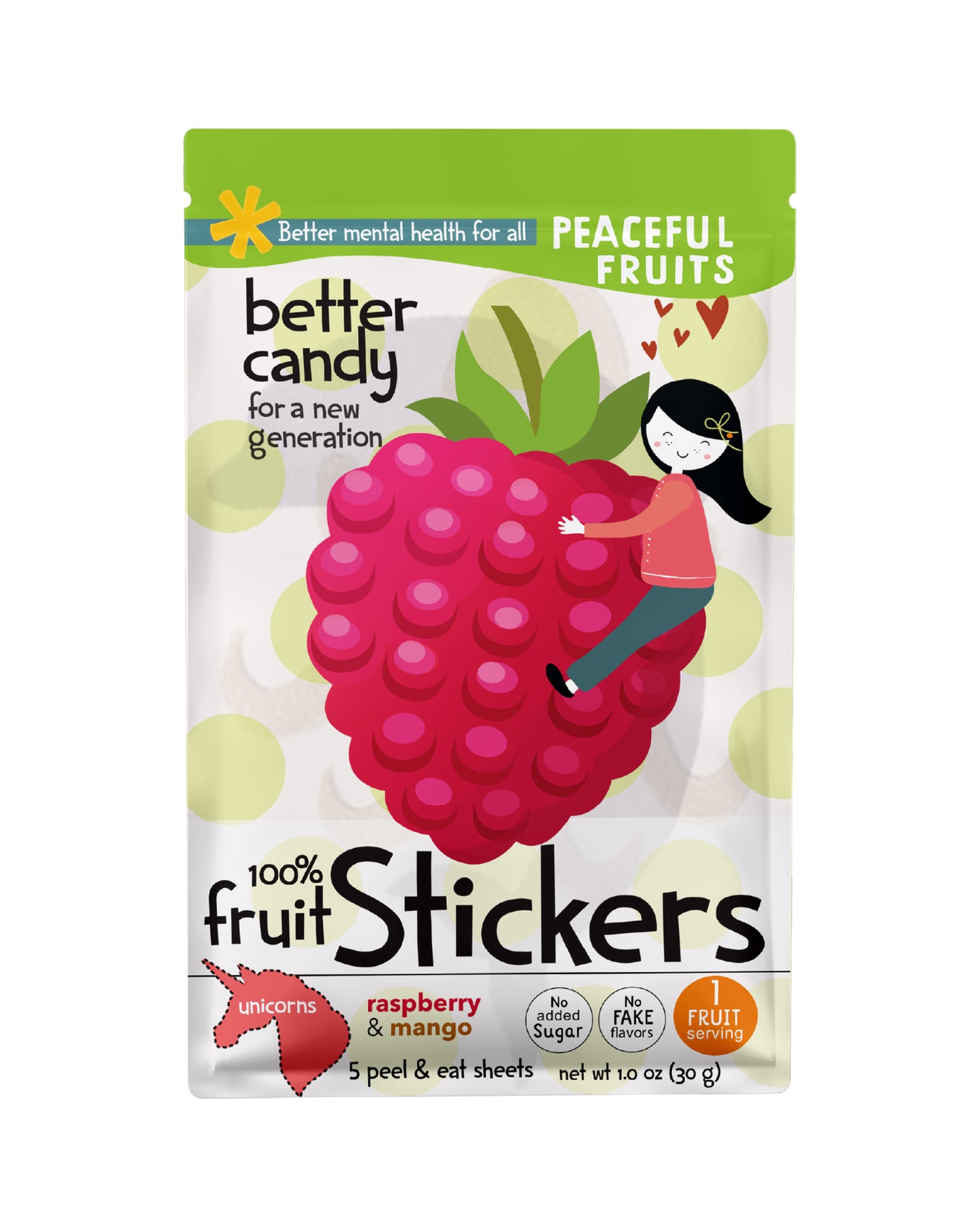 Picture of Peaceful Fruits Raspberry & Mango Peel-n-Eat Fruit Stickers - 6 pack