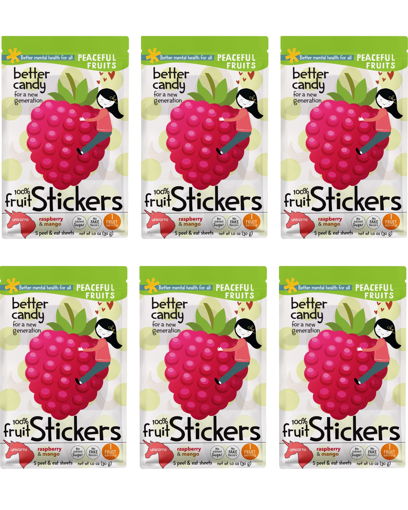Picture of Peaceful Fruits Raspberry & Mango Peel-n-Eat Fruit Stickers - 6 pack