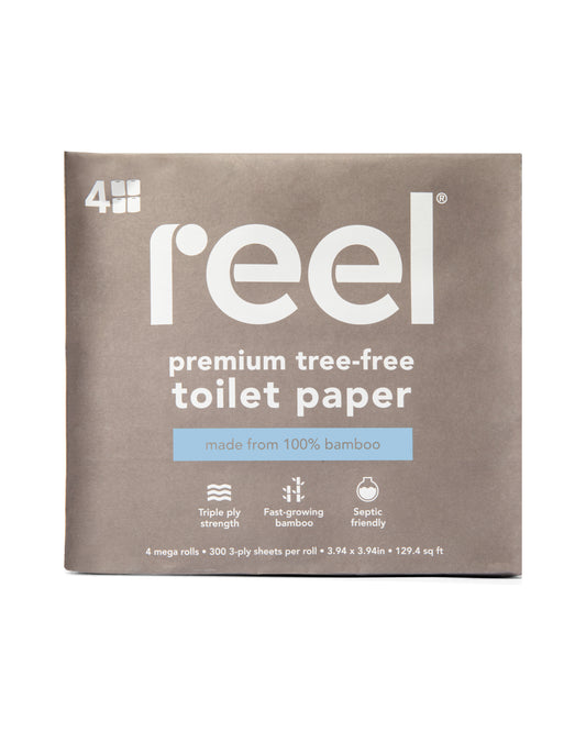 The front of Reel Paper Premium Bamboo Toilet Paper