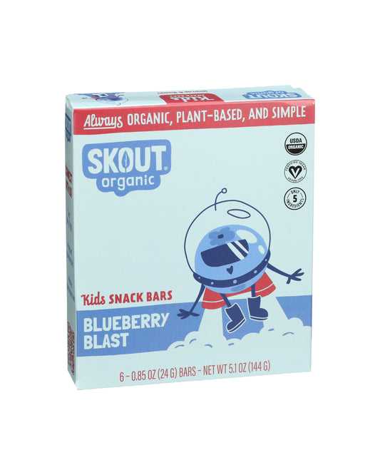 The front of Skout Organic Kids Blueberry Blast Bar