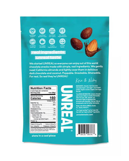 The back of UNREAL Dark Chocolate Coconut Almonds