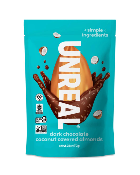 The front of UNREAL Dark Chocolate Coconut Almonds