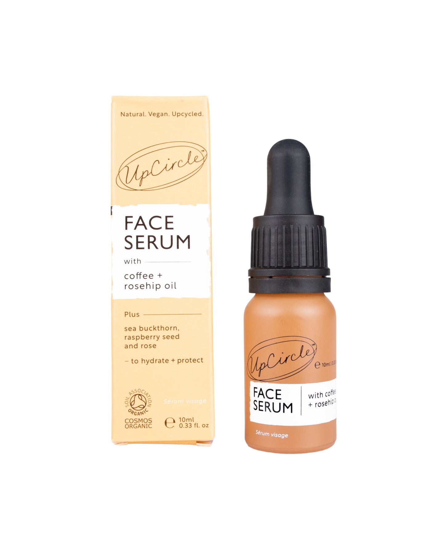 The nutrition panel of UpCircle Beauty Organic Face Serum with Coffee + Rosehip Oil