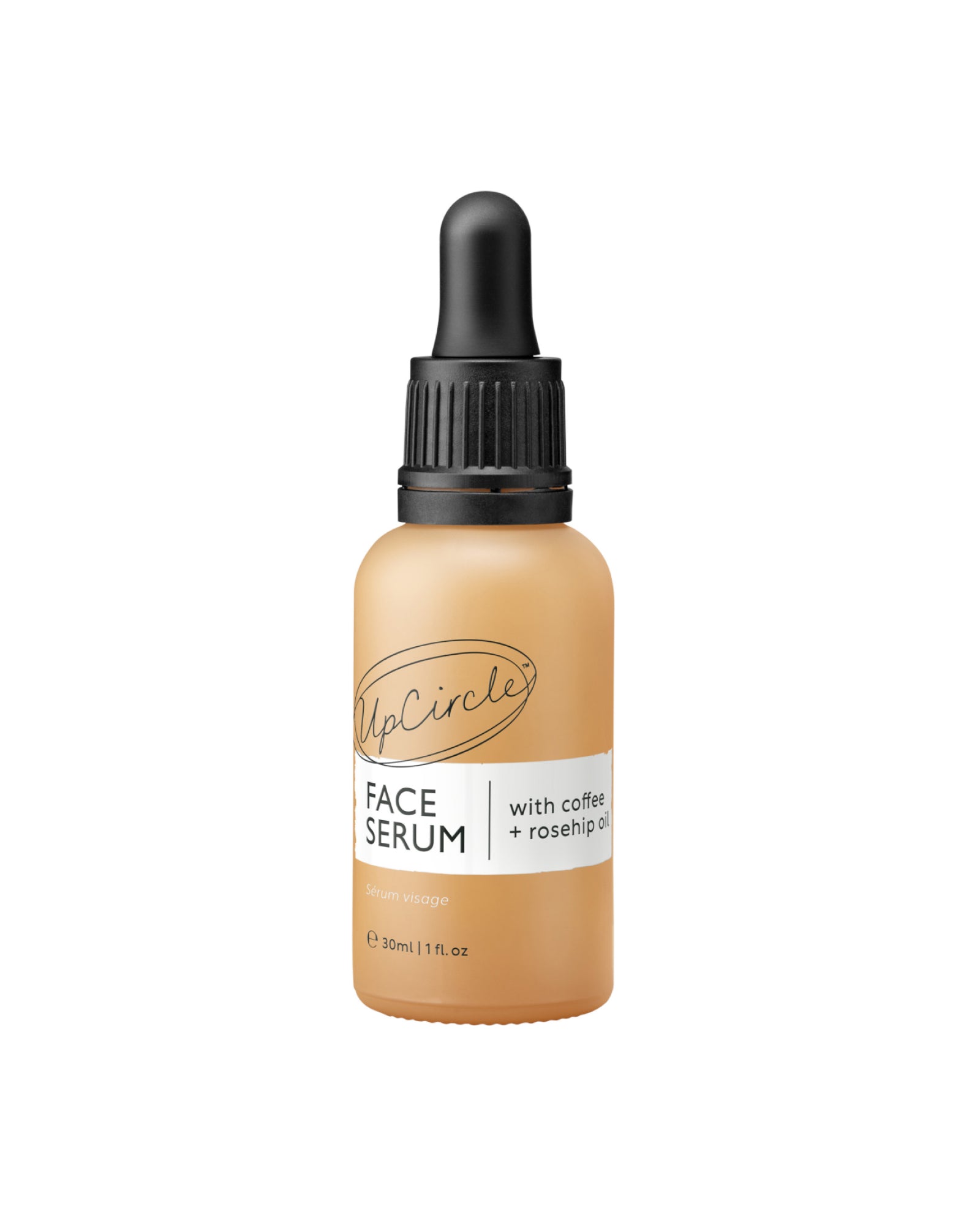 The front of UpCircle Beauty Organic Face Serum with Coffee + Rosehip Oil