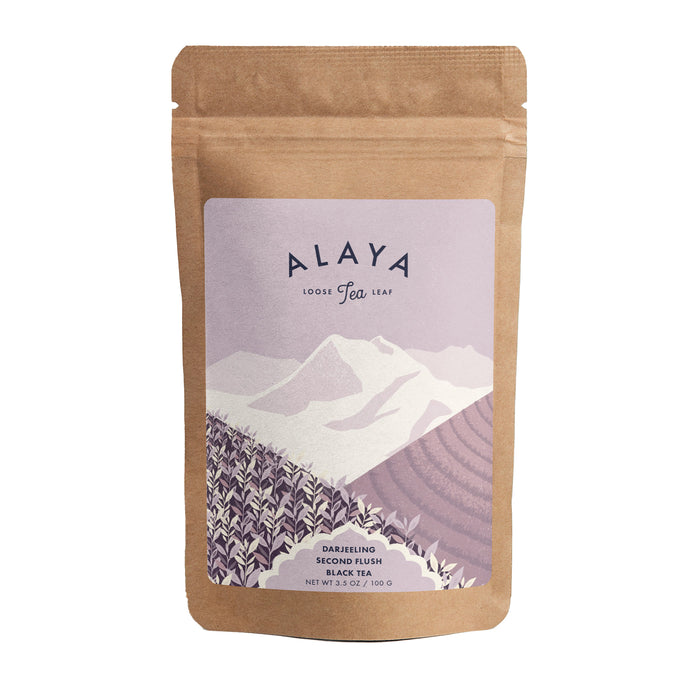The front of Alaya Tea Darjeeling Second Flush Loose Leaf Black Tea