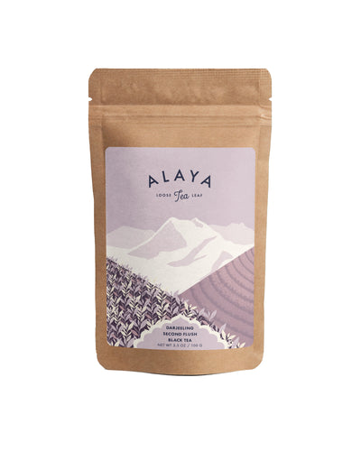The front of Alaya Tea Darjeeling Second Flush Loose Leaf Black Tea