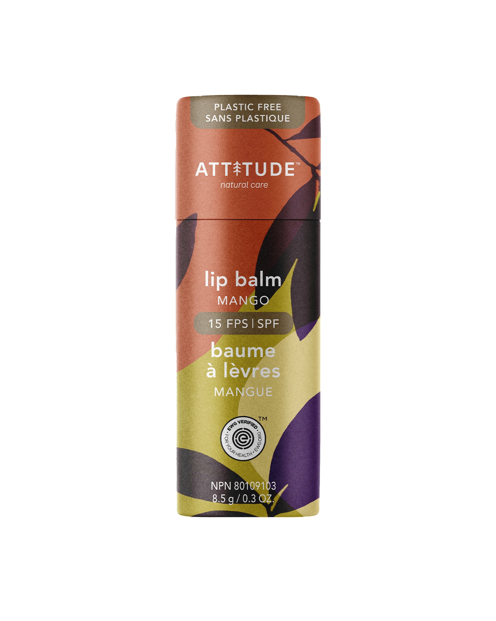 The front of ATTITUDE Mango Lip Balm with SPF15