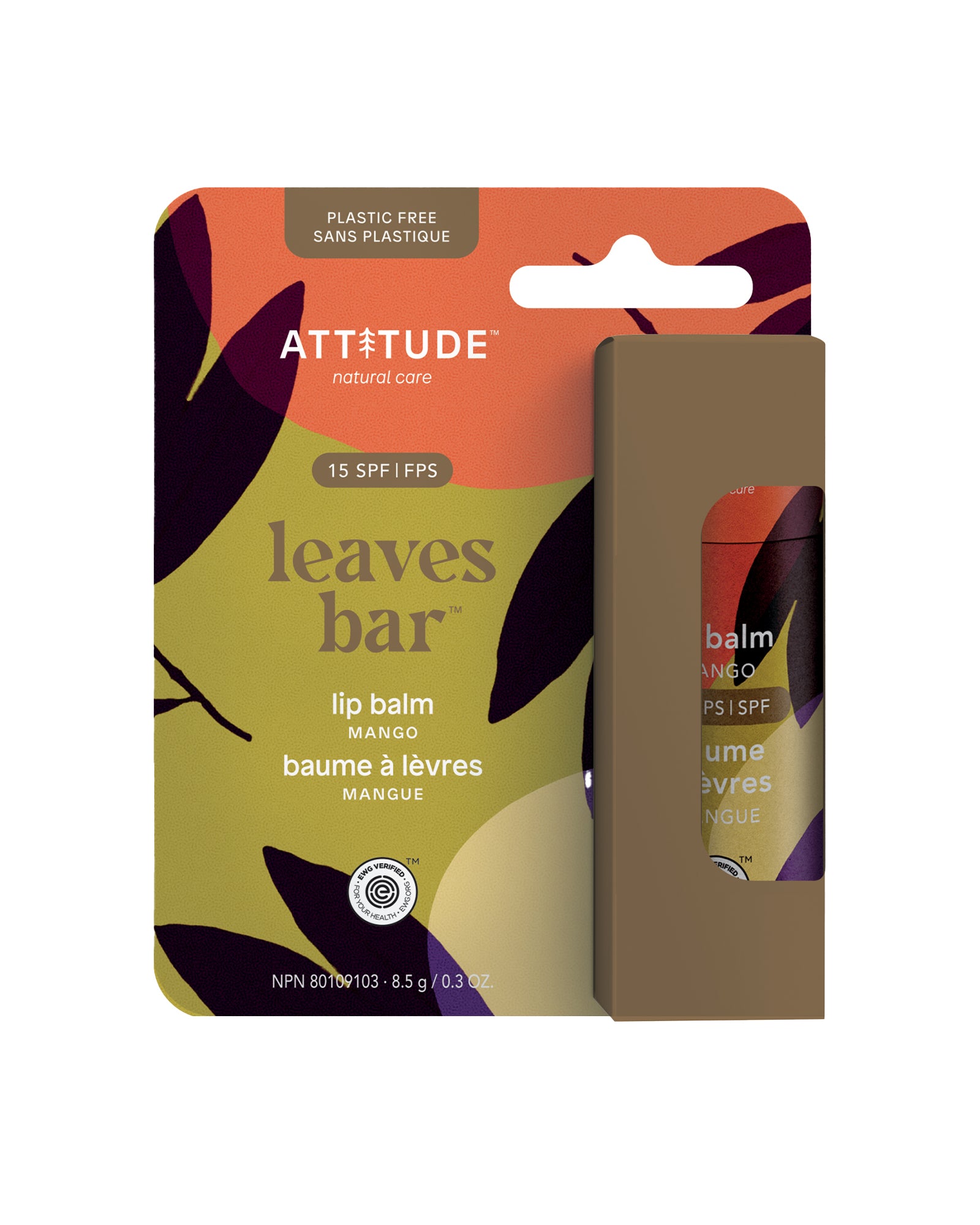 The front of ATTITUDE Mango Lip Balm with SPF15