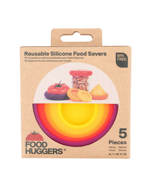 The front of Food Huggers Reusable Silicone Food Savers